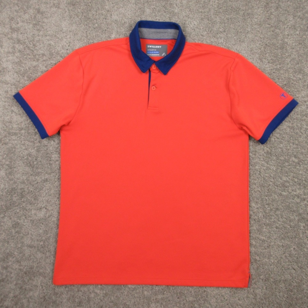 Twillory Polo Shirt Mens Large Orange Athleisure Performance Golf Stretch Logo